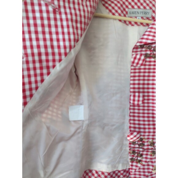 Karen Perry Silk Blazer Gingham Floral Fitted Blazer Embroidered US 6 - Picture 6 of 10